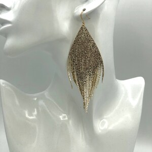 Leather Feather Earrings Champagne gold leather feather earrings gold crackle leather earrings lightweight dangle earrings leather feathers