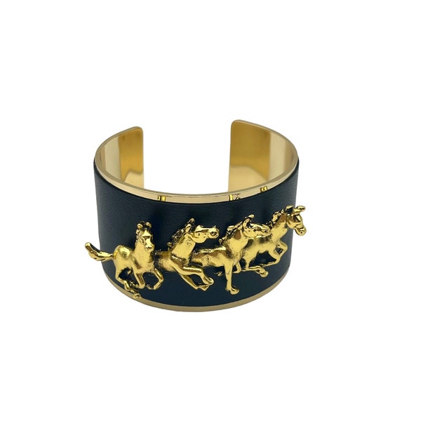 Leather horse bracelet equestrian bracelet leather horse bracelet gold snaffle cuff bracelet horse lover gift