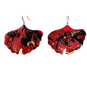ITALIAN leather earrings leaf lightweight earrings gold leather earrings feather light earrings leather leaf earrings ginkgo leaf earrings