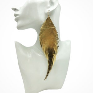 Extra long gold Italian leather feathers 8 inches long