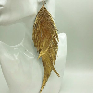 Triple  feather earrings 8 inch EXTRA long leather earrings statement earrings featherlight earrings leather earrings statement earrings
