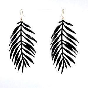 Leather earrings leather leaf lightweight earrings patent black fern leather earrings feather light earrings leather leaf earrings