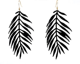 Leather earrings leather leaf lightweight earrings patent black fern leather earrings feather light earrings leather leaf earrings