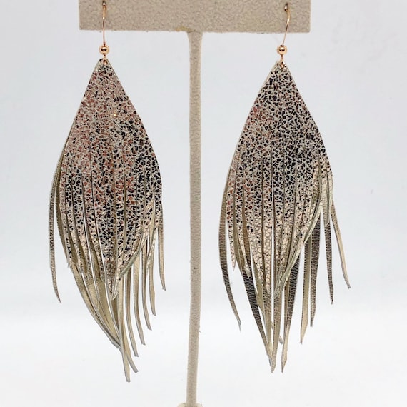 Leather Feather Earrings Double LEATHER Gold Feather Earrings Soft
