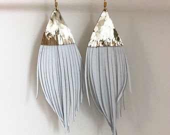 Leather feather earrings white and gold lambskin leather feather earrings soft leather feather earrings leather earrings two tone feathers