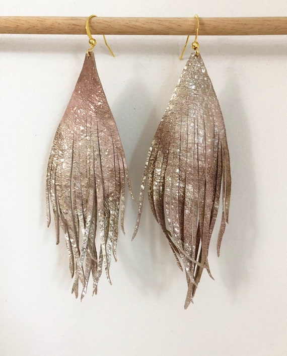 SHORT Leather feather earrings silver feather earrings soft gold leather feather earrings leather earrings lightweight dangle earrings