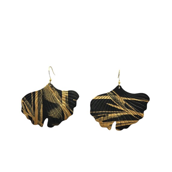 ITALIAN Leather Earrings Leaf Lightweight Earrings Gold  display picture 2