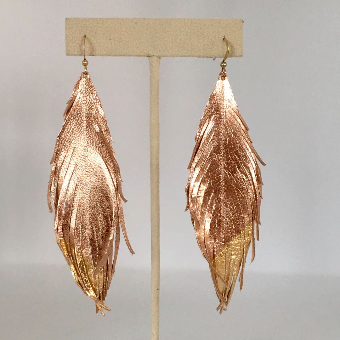 Leather Feather Earrings Italian Rose Gold Leather Feather Earrings ...