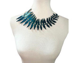 Reversible Italian leather fern choker necklace