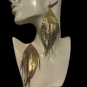 Extra long gold Italian leather feathers 6 inches long leather feather earrings lightweight earrings