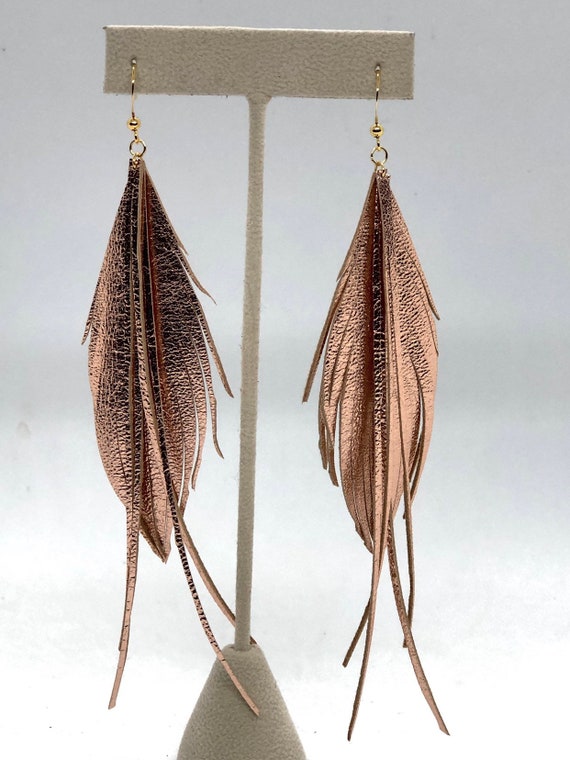 SHORT Leather feather earrings silver feather earrings soft gold leather feather earrings leather earrings lightweight dangle earrings