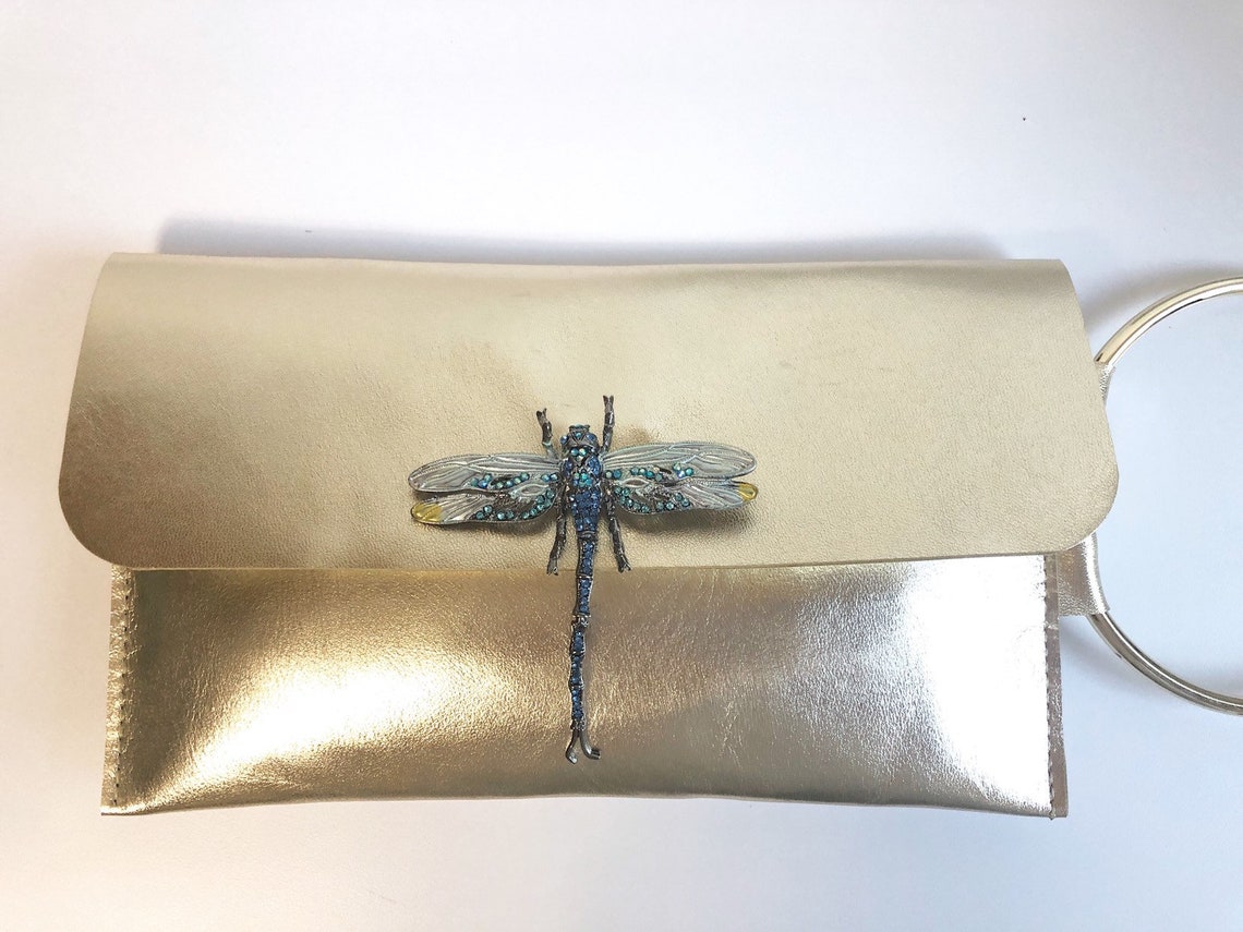 Dragonfly Leather Clutch Handbag Leather Purse Leather Handbag Etsy