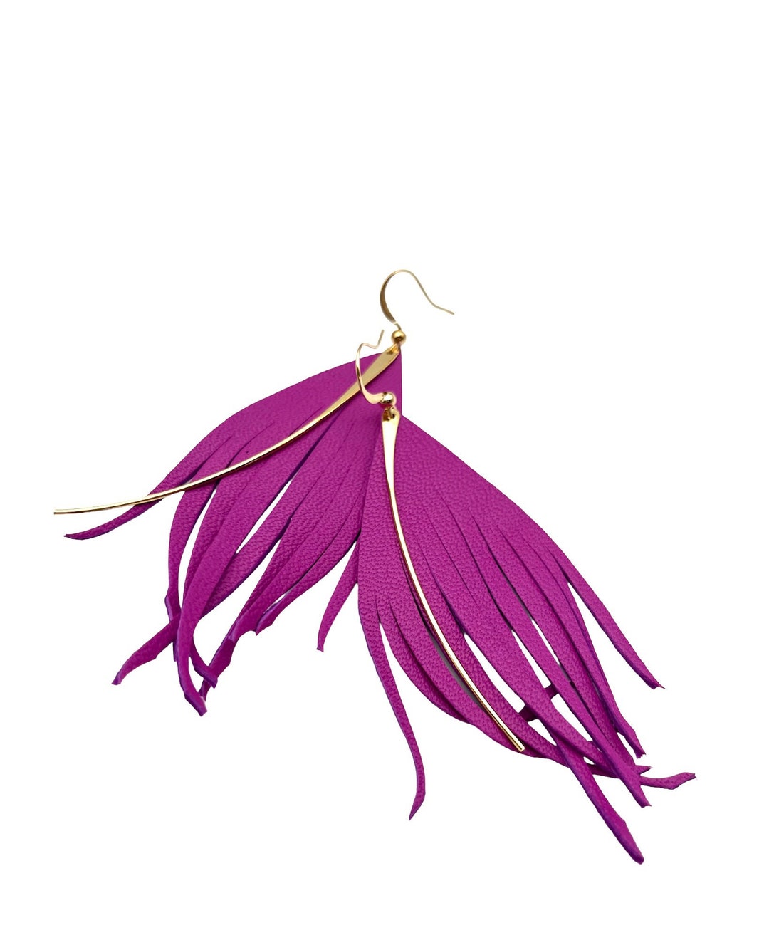 Magenta Italian Italian Leather Feather Earrings Lightweight Earrings ...