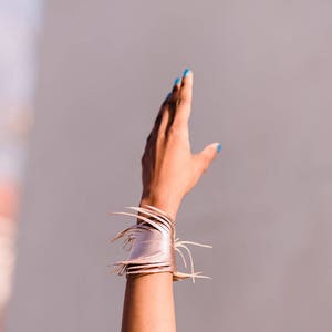 Rose gold leather feather wrap cuff wide leather cuff leather bracelet rose gold leather bracelet leather feather cuff soft leather cuff image 1