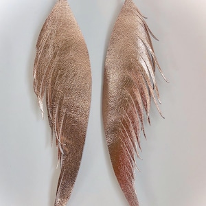 Leather feather earrings  8 inch EXTRA long leather earrings statement earrings featherlight earrings leather earrings statement earrings
