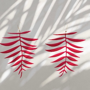 Leather earrings leather leaf lightweight earrings pink  fern leather earrings feather light earrings leather leaf earrings