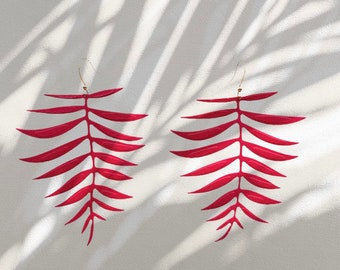 Leather earrings leather leaf lightweight earrings pink  fern leather earrings feather light earrings leather leaf earrings