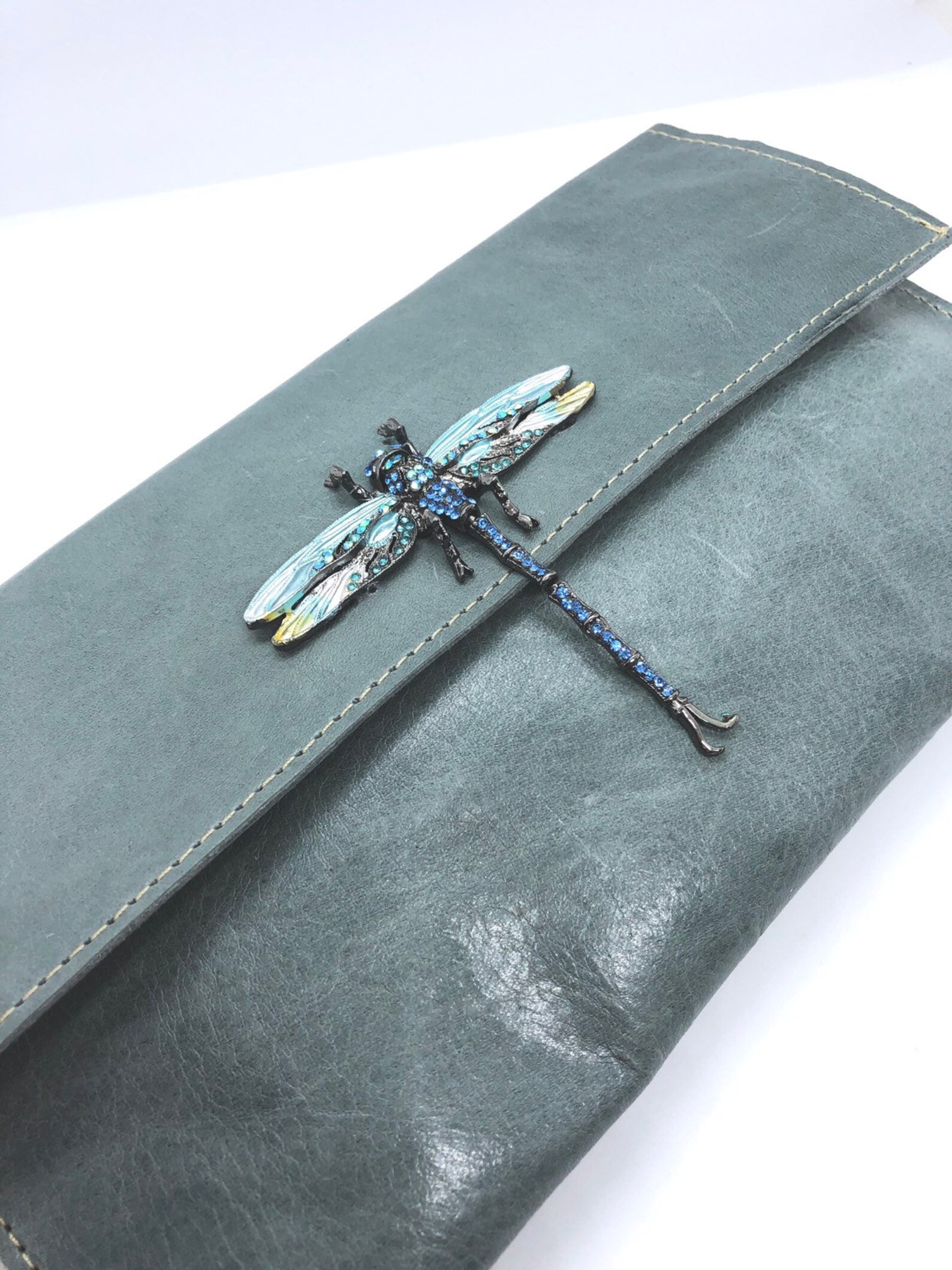 Dragonfly Leather Clutch Handbag Leather Purse Leather Handbag Etsy