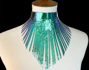Leather Fringe Necklace Leather Fringe Choker Metallic Hologram
