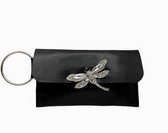 Dragonfly leather clutch handbag leather purse leather handbag women's leather clutch leather statement purse