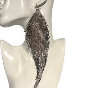 Extra long gold Italian leather feathers 8 inches long long earrings statement earrings