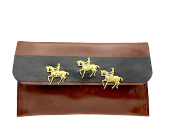 Italian leather purse with horse accent statement clutch unique leather purse equestrian inspired purse  horse