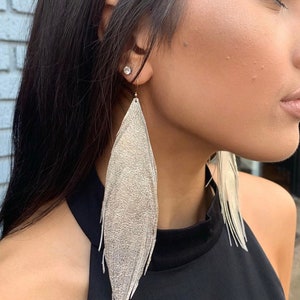 Leather feather earrings EXTRA long leather earrings statement earrings featherlight earrings leather earrings statement leather earrings image 1