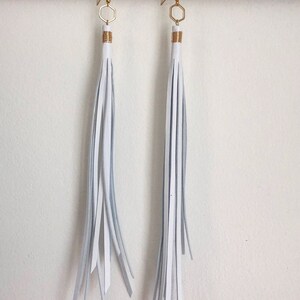 Leather fringe earrings leather tassel earrings white fringe earrings leather jewelry leather fringe earrings lightweight earrings