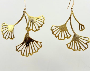 ITALIAN leather earrings leaf lightweight earrings gold leather earrings feather light earrings leather leaf earrings ginkgo leaf earrings