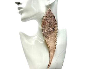 Rose gold Extra long gold Italian leather feathers 8 inches long