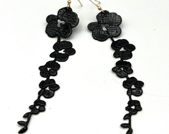 Leather earrings black leather earrings lightweight earrings metallic leather leather flower earrings Italian leather