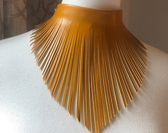 Leather fringe necklace leather choker mustard yellow leather fringe tassel necklace statement necklace leather necklace boho necklace