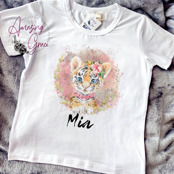 Children's T shirt - personalised - customised - cute Tiger design - birthday tshirt, girls personalised tshirt - boys personalised t-shirt