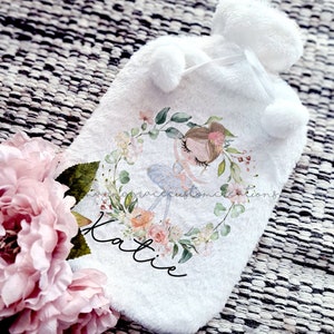 Hot water bottle & personalised plush cover, cute floral ballerina, customised hot water bottle plush cover, pretty gift for girls bedroom