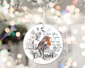 Ceramic memorial ornament, Robins appear when loved ones are near ornament, Christmas tree ornament for mum, dad, grandma, grandad, nana