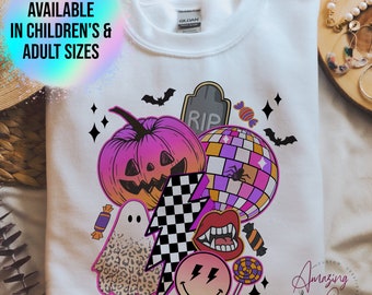 Matching adult & kids Halloween Sweatshirts, Halloween Mother Daughter Son Sweatshirts Spooky Mama and Mini Retro Halloween disco sweatshirt