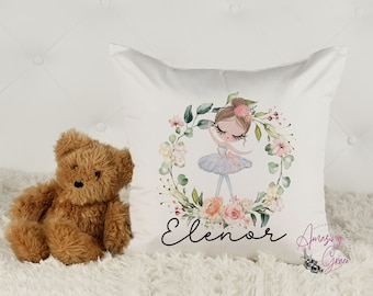 personalised girl's cushion, ballerina cushion, customised printed cushion, personalised cushion, girls bedroom decor, birthday gift