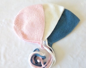Bonnet, vintage retro baby beguin hand-knitted foam in 100% cotton
