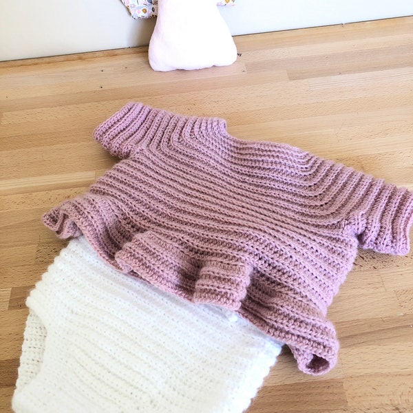 Ensemble bébé layette rétro rose et blanc crocheté main