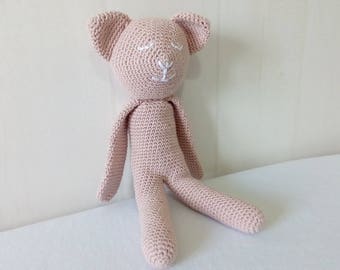 Doudou ourson rose crocheté main