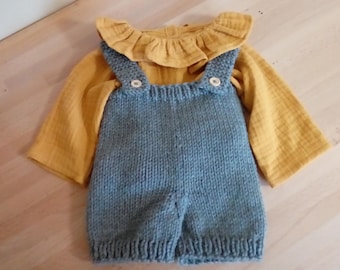 Bloomer retro baby with knitted straps handmade in anthracite gray wool