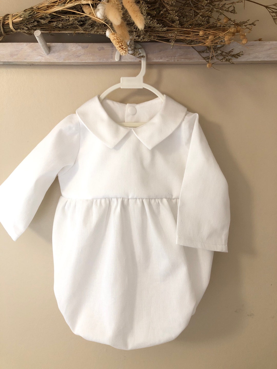 Buy Retro Baby Christening Romper in White Cotton Pique With a Pointed  Peter Pan Collar Online in India