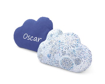 Personalized cloud cushion embroidered in liberty adelajda blue