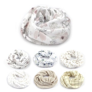 Spring snood, lightweight neck warmer, double printed cotton gauze, watercolor and nature patterns, for children or adults