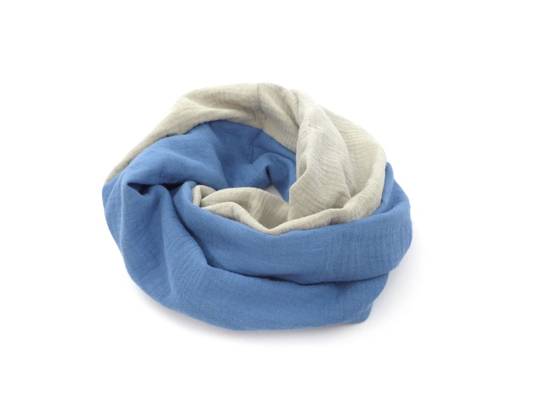 Snood printemps, tour de cou léger, double gaze de coton, pour enfant ou adulte, bicolore image 7