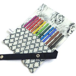 Pencil kit, rolling kit, pencil roll pouch, custom kit, lion pattern, geometric pattern