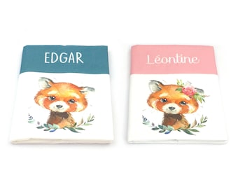 Personalized health book cover, first name embroidery, red panda theme (other animals possible)