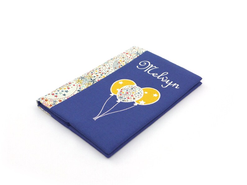 Personalized health book protector, multicolored liberty adelajda, balloon pattern, navy blue cotton or yellow or red image 1