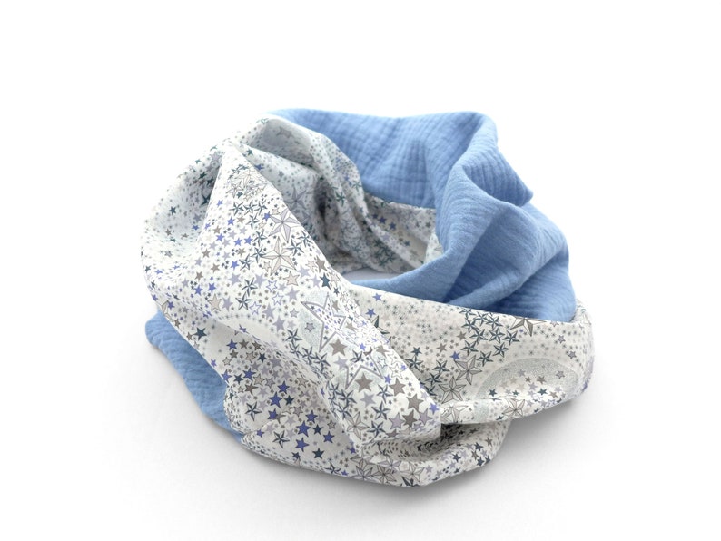 Snood printemps, tour de cou léger, double gaze de coton et liberty, pour enfant ou adulte image 1