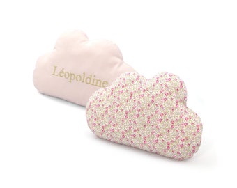 Personalized cloud cushion embroidered in pink Eloïse liberty
